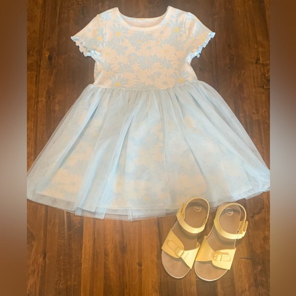 🌟EUC Toddler🌼Daisy Print/Light Blue Tulle Dress Sz 4T - Picture 2 of 12